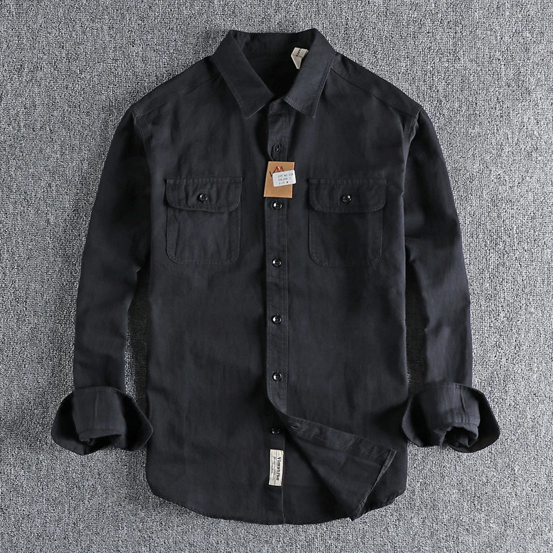 0.32kg 100% pure cotton thin twill womens shirt solid long sleeved soft washable workwear retro Western style spring summer autumn mens top 240914