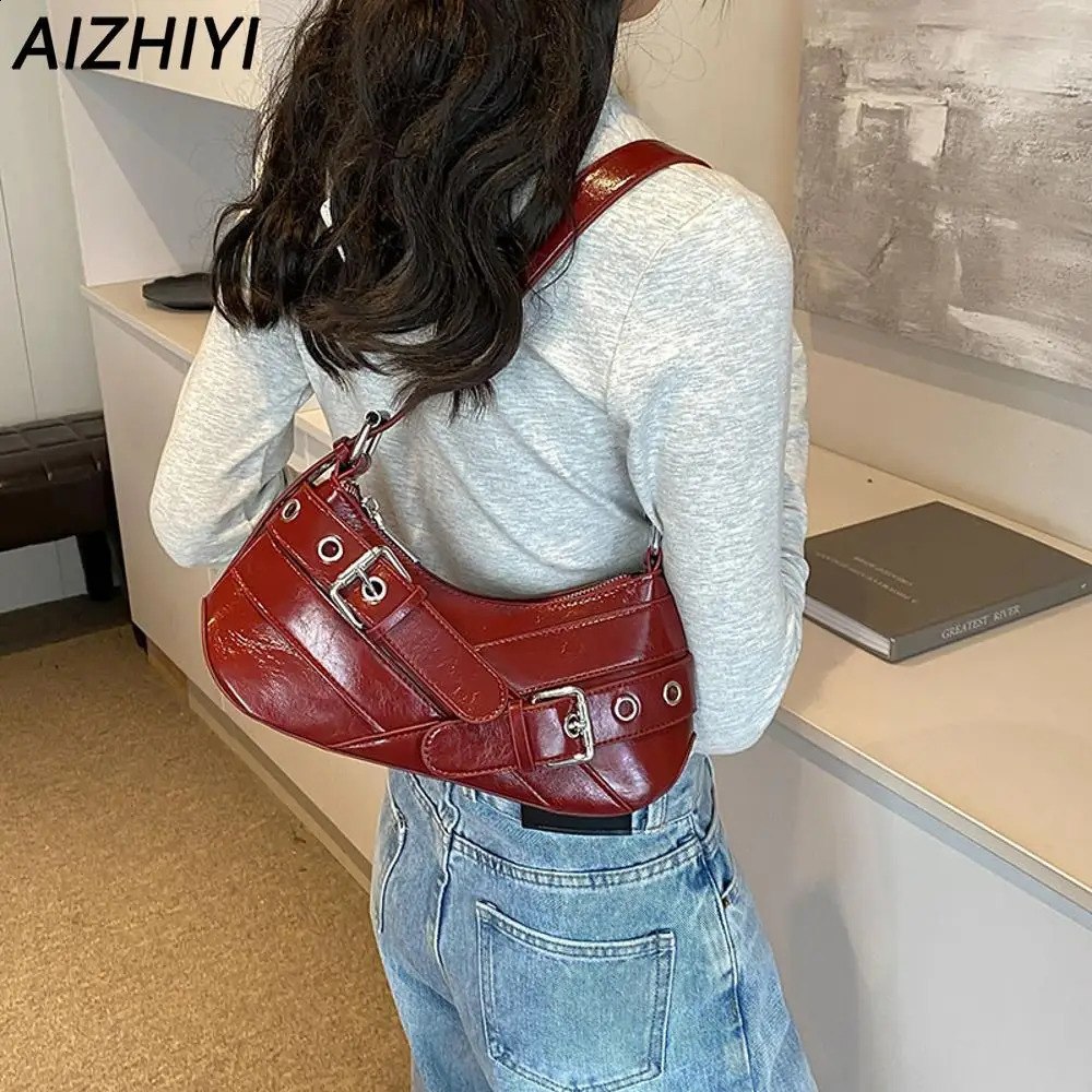 Fashion Shoulder Y2k Bag for Girl PU Leather n Handbag Purse Retro Small Tote Cool Style Top Handle 240914
