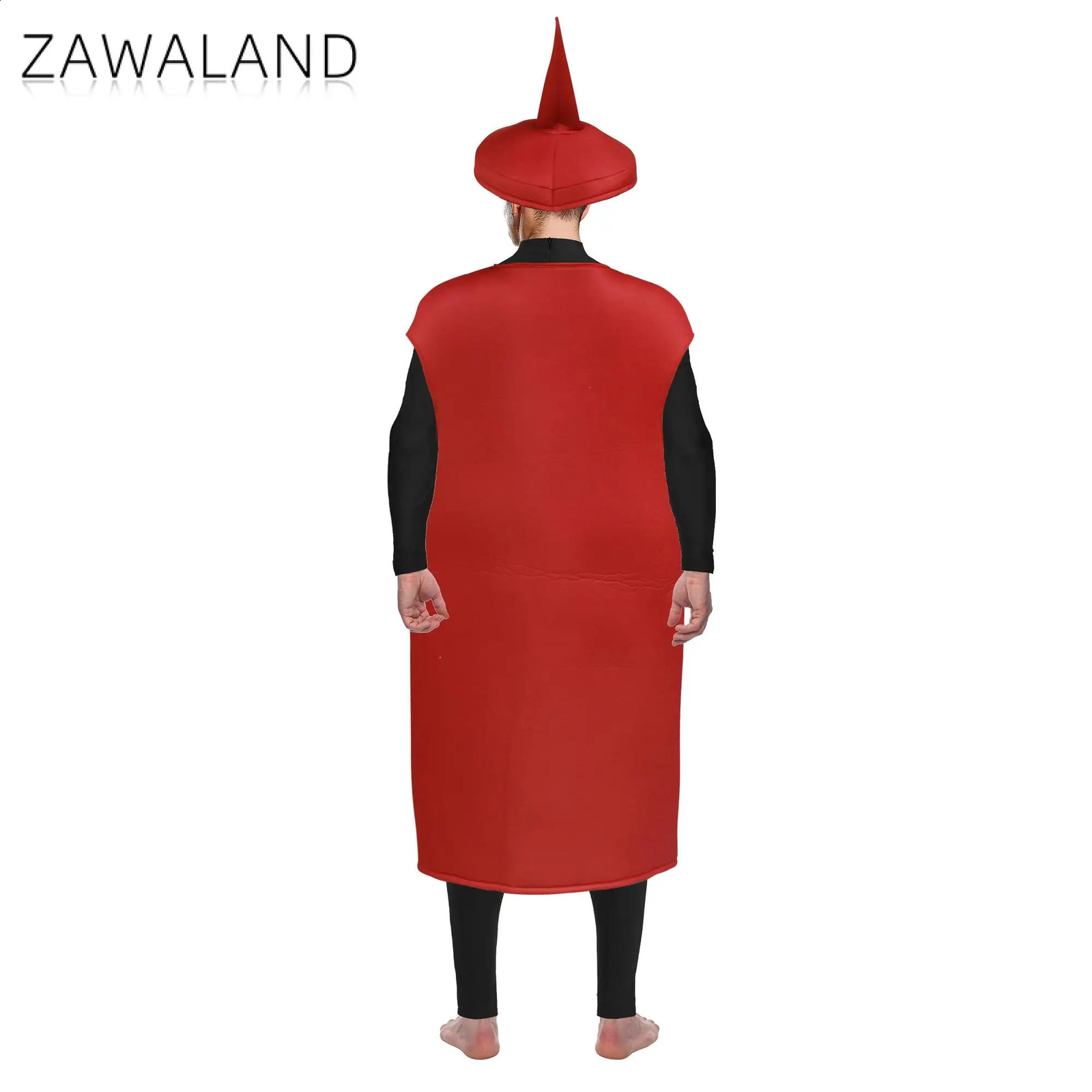 Zawaland Red Tomato Delicious Ketchup Costume Adult Boy Girl Funny Disguise Suit Yellow Mustard Halloween Cosplay Party Clothes 240906