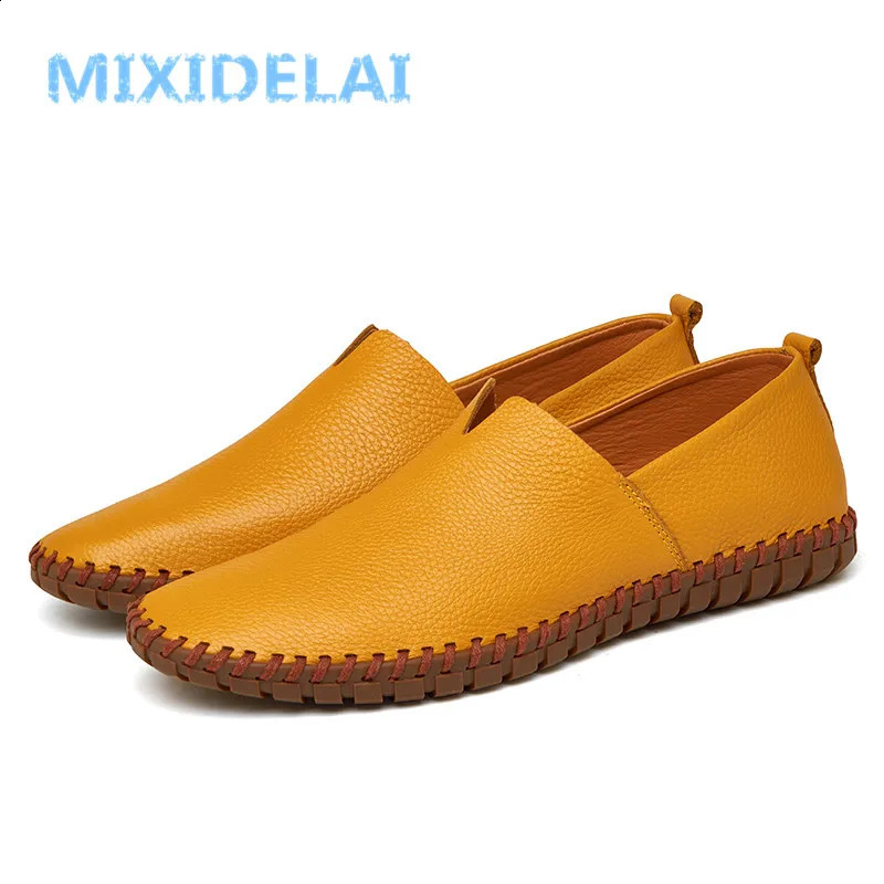 MIXIDELAI Genuine Cow Leather Mens Loafers Fashion Handmade Moccasins Soft Leather Blue Slip On Mens Boat Shoe PLUS SIZE 38~47 240909