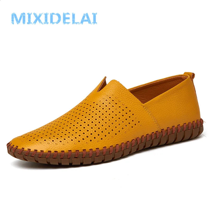 MIXIDELAI Genuine Cow Leather Mens Loafers Fashion Handmade Moccasins Soft Leather Blue Slip On Mens Boat Shoe PLUS SIZE 38~47 240909