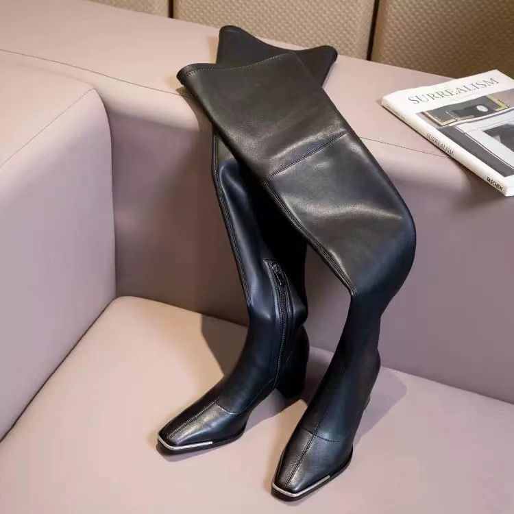 Free Shipping New Knee High Boots Designer Patent Leather Boots Women Thick Heels Winter Snow Martin Boots Over The Knee Boots Thick Soled Winter Boot