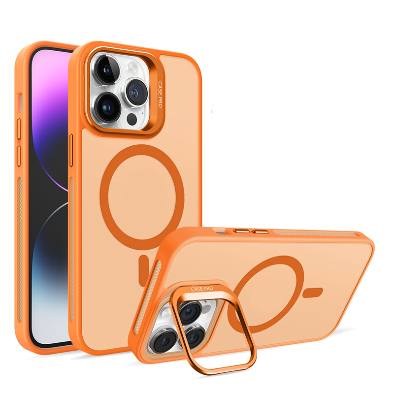 Camera Holder Magnetic Wireless Charging Cases For Iphone 17 Air 16 Plus 15 14 Pro MAX 13 12 11 Bracket Hard PC TPU Frosted Lens Protector Kickstand P