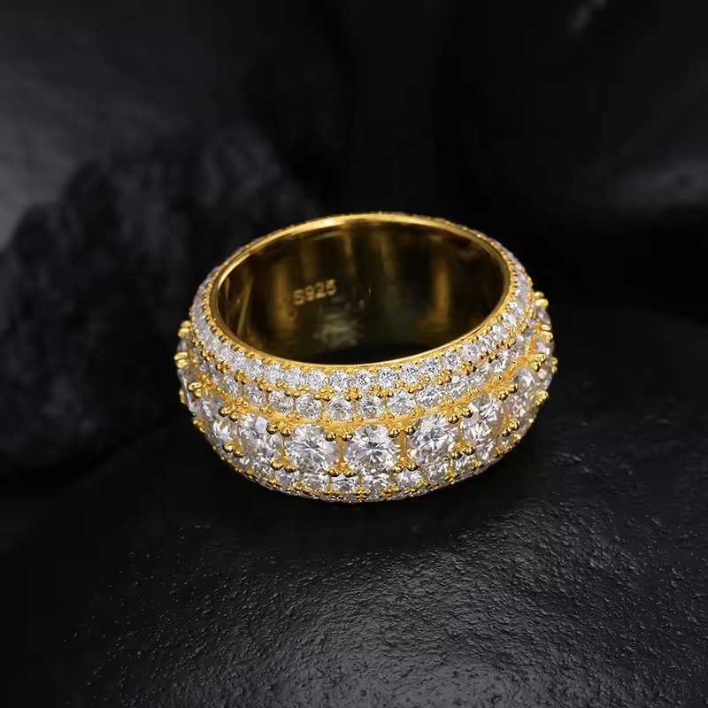 Hip Hop Iced Out 925 Silver Pass Diamond Tester 5 Rows VVS Moissanite GRA Rapper Dazzling Sparkly Eternity Band Ring For Men