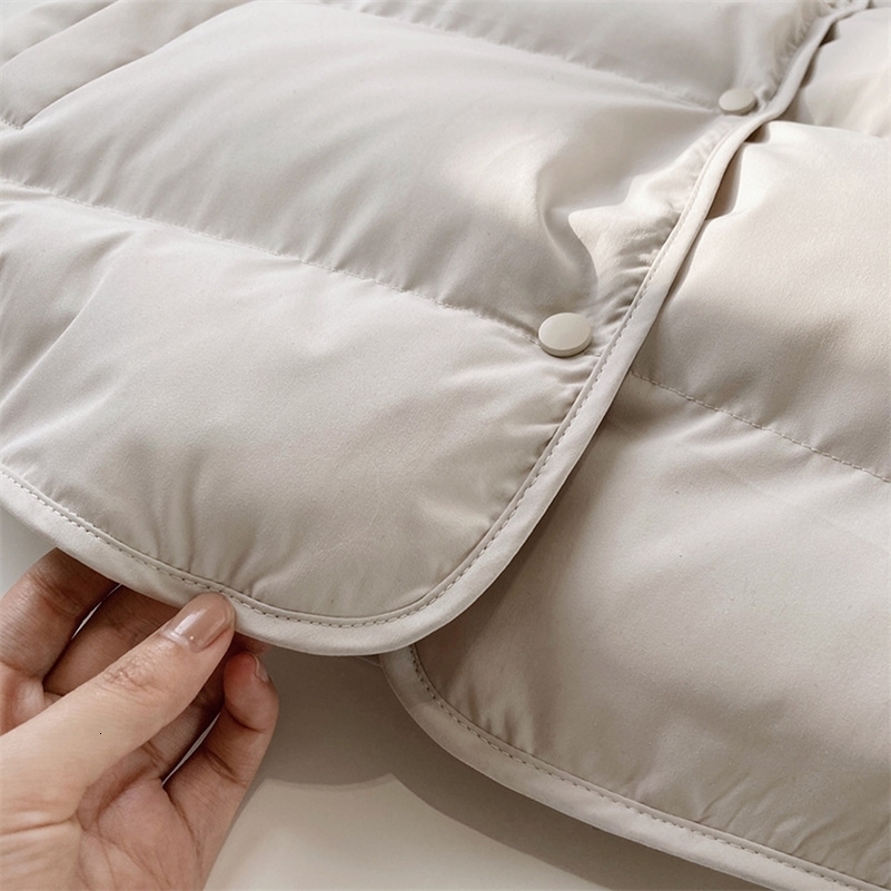 Stand Neck Puffer Cotton Vest Beige Black Autumn Winter Loose Vest Women Jacket 240911