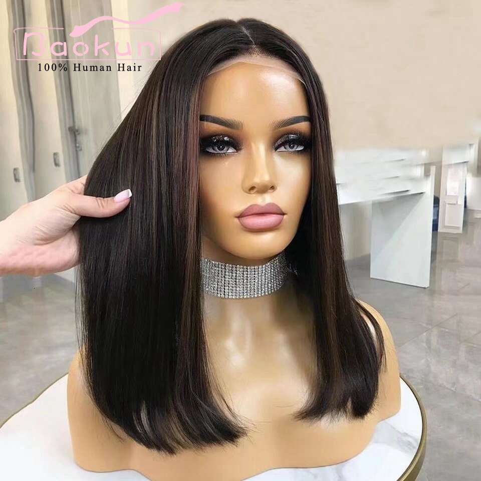 13X4 Short Ash Blonde 360 Frontal Wig Highlight Bob Straight Lace Front Wigs For Women Human Hair