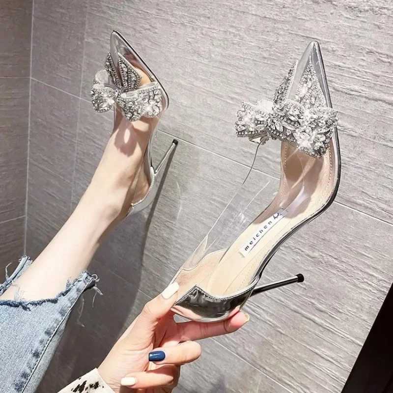 New Pointed Crystal Fairy Ladies Wind Sandals Rhine Butterfly-knot Transparent High Heel Women Sandals Fi Shoes 2024XJ2500305