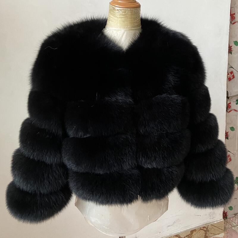 KEJINYUAN Winter Woman Real Fox Fur Coat Three Quarter Sleeve Women's Coats Natural Jackets Warm Leather Vest