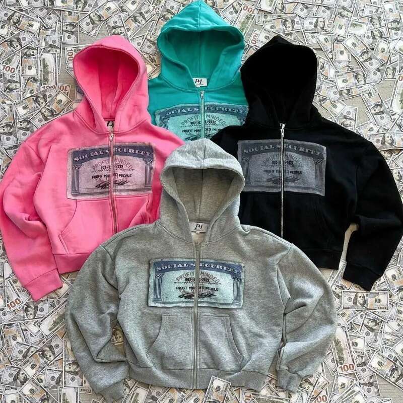Y2k Zip Up Hoodie INS Vintage Haruku Printing Hip Hop Streetwear Men Women Casual Gothic Oversized Hoodie Fashion Sweatshirt