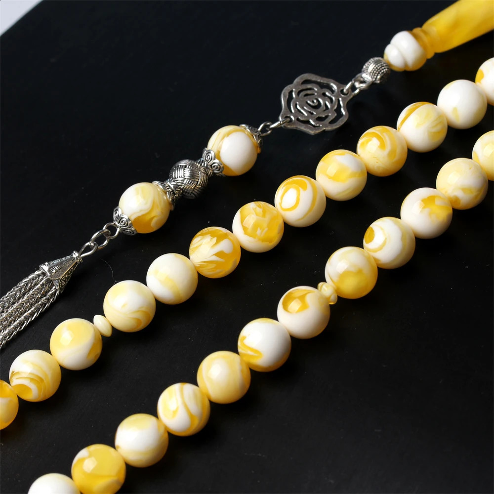 Islamic Tasbi 33 rose gold resin amber tesbih silver metal Tassel Muslim Ramadan gift Arabic prayer beads 240918
