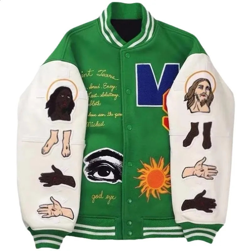 Cartoon Letter Embroidery Jacket Men Japanese Loose Baseball Varsity Jackets Women Casual Autumn Patchwork Bomber Outwear 240906