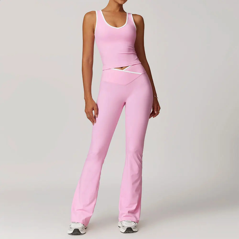 Womens clothing yoga set 2piece sportswear fitness gym track and field high waist leg sports bra 240909