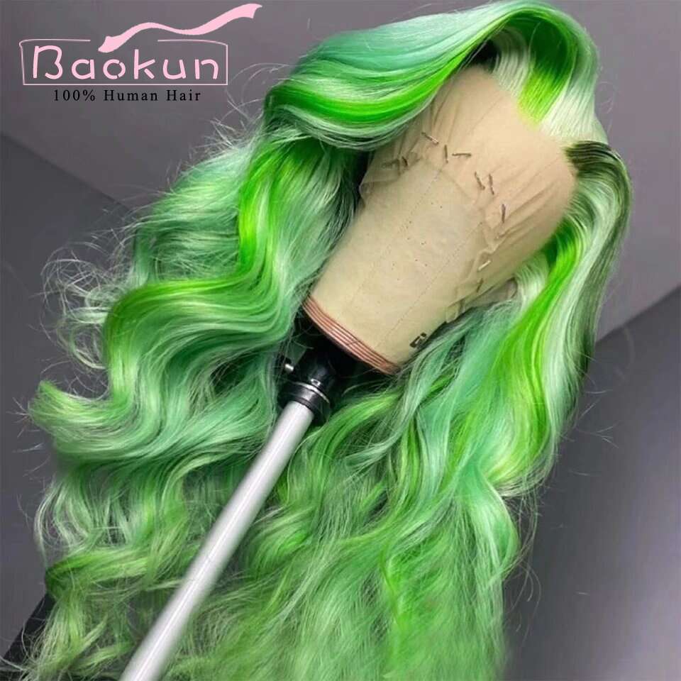 Green Highlight 13X6 Front 180 Density Orange Brown 613 Body Wave Human Hair Wigs 13X4 Transparent HD Lace Frontal Wig
