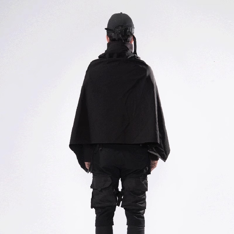 HH Spring Autumn Men's Tide Punk Tactical Zipper Outdoor Windproof Shawl Techwear Coat Trend Cape Chic Dark Windbreaker Hk2276