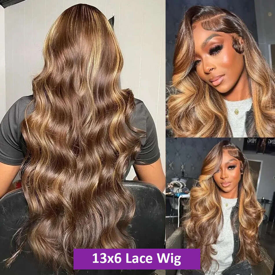 200% Colored Highlight Body 13X6 HD Front Human Hair Wigs 30 40 Inch Honey Blonde Water Wave 13X4 Lace Frontal Wig