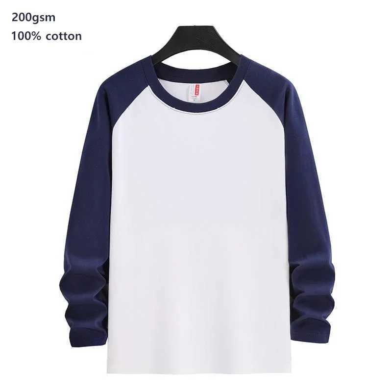Pure Cotton Y2k Mens T Shirt Long Sleeve Spring and Autumn Sweatshirt Solid Round Neck Tees for Men Women Raglan Casual Tshirt Z240918