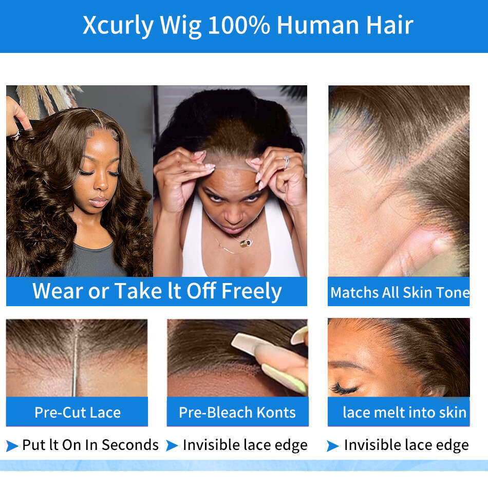 Xcurly 30 36 Inch Chocolate Brown Body Wave 13X6 HD Lace Front Human Hair Wigs 250 Density Colored 13X4 Frontal Wig For Women