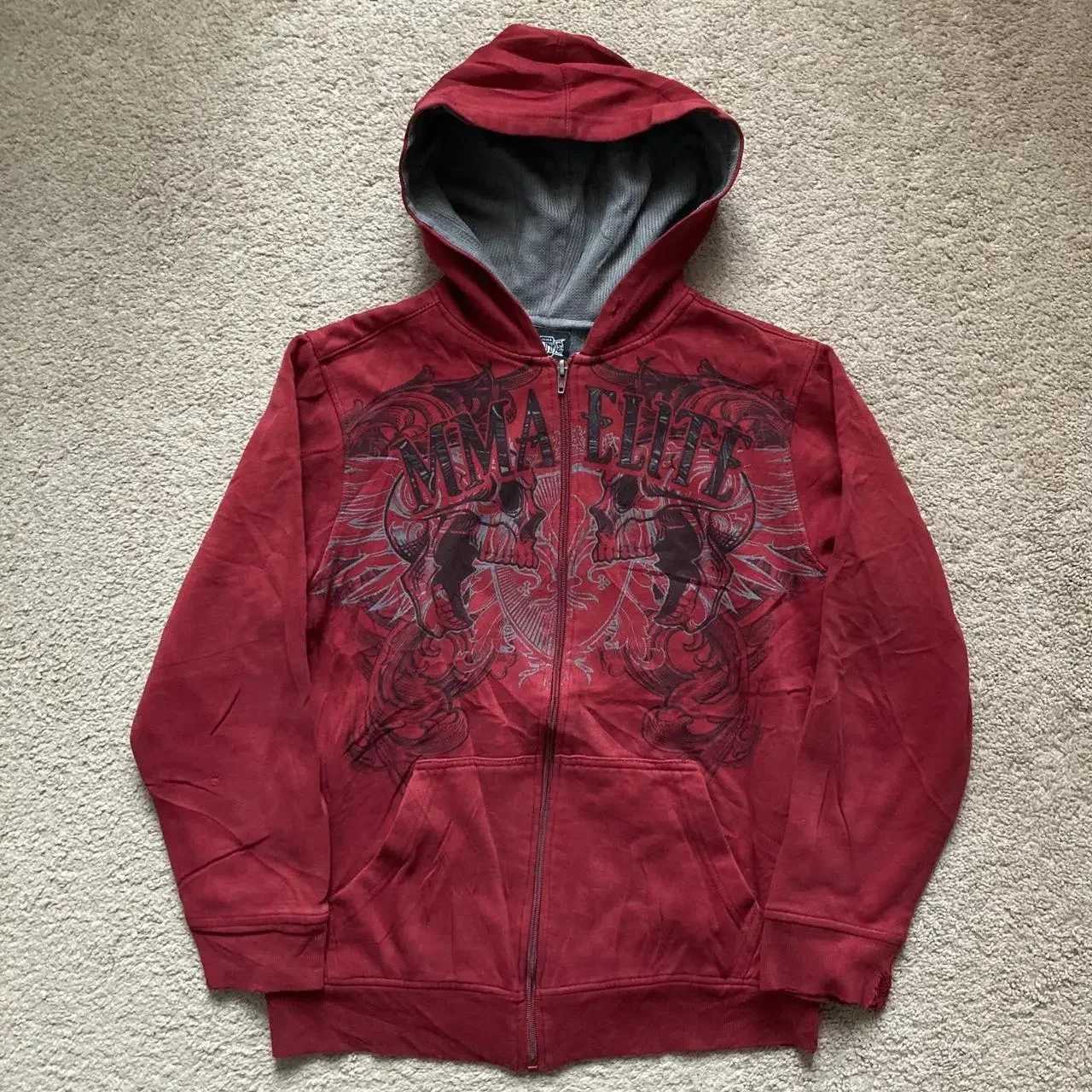 American Street Popular Vintage Y2K MMA Elite Zip Up Hoodie Size Small Skull Wing Graphic Men Harajuku Fashion Joker SweatshirtX240918