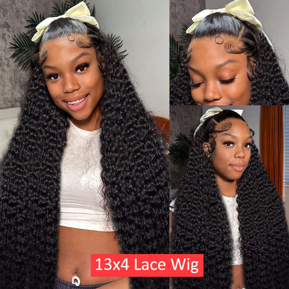 250 Density Deep 13X6 Transparent Front Human Hair Wig Brazilian Water Wave Curly 13X4 Lace Frontal Wigs For Women