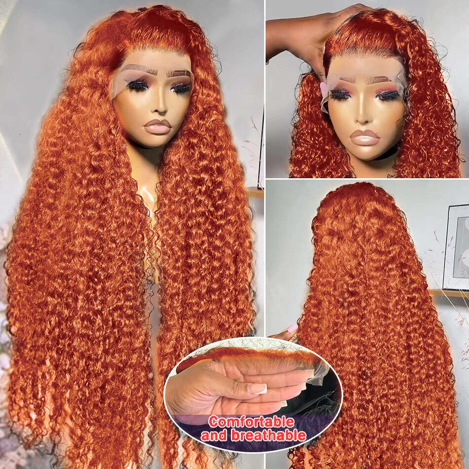 250 Density Orange Ginger Deep Front Human Hair 13X6 HD Transparent Curly Wave Lace Frontal Wigs For Women
