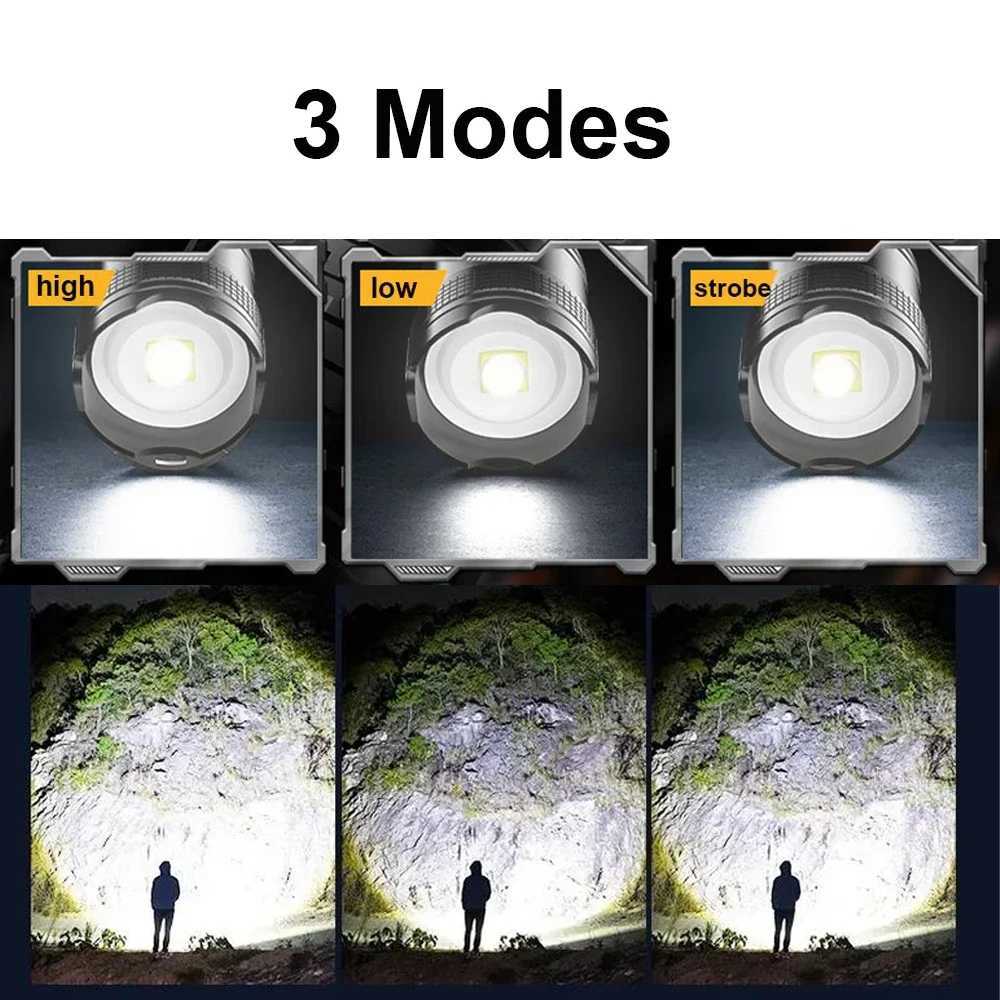 Powerful ST-35 LED flashlight battery display USB charging light telescopic zoom flashlight outdoor camping flash W240918