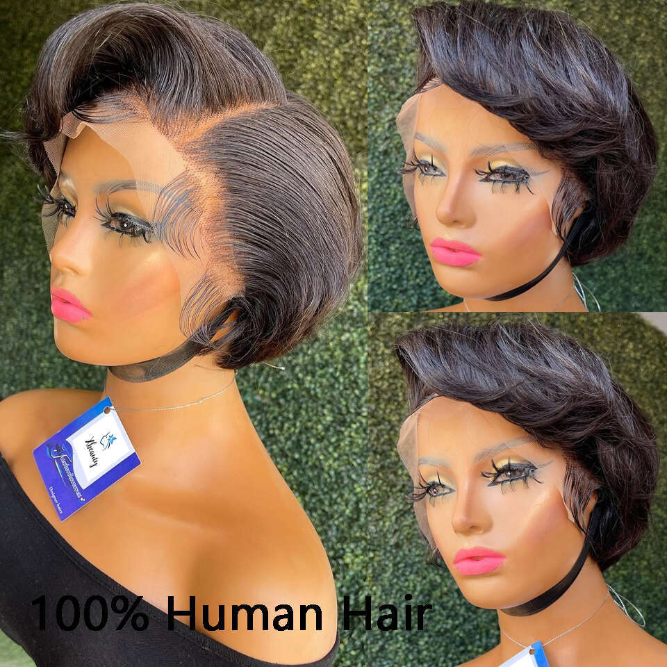 Short Bob E Cut Wig Frontal Straight Transparent Lace Front Human Wigs For Black Women Preplucked Brazilian Hair