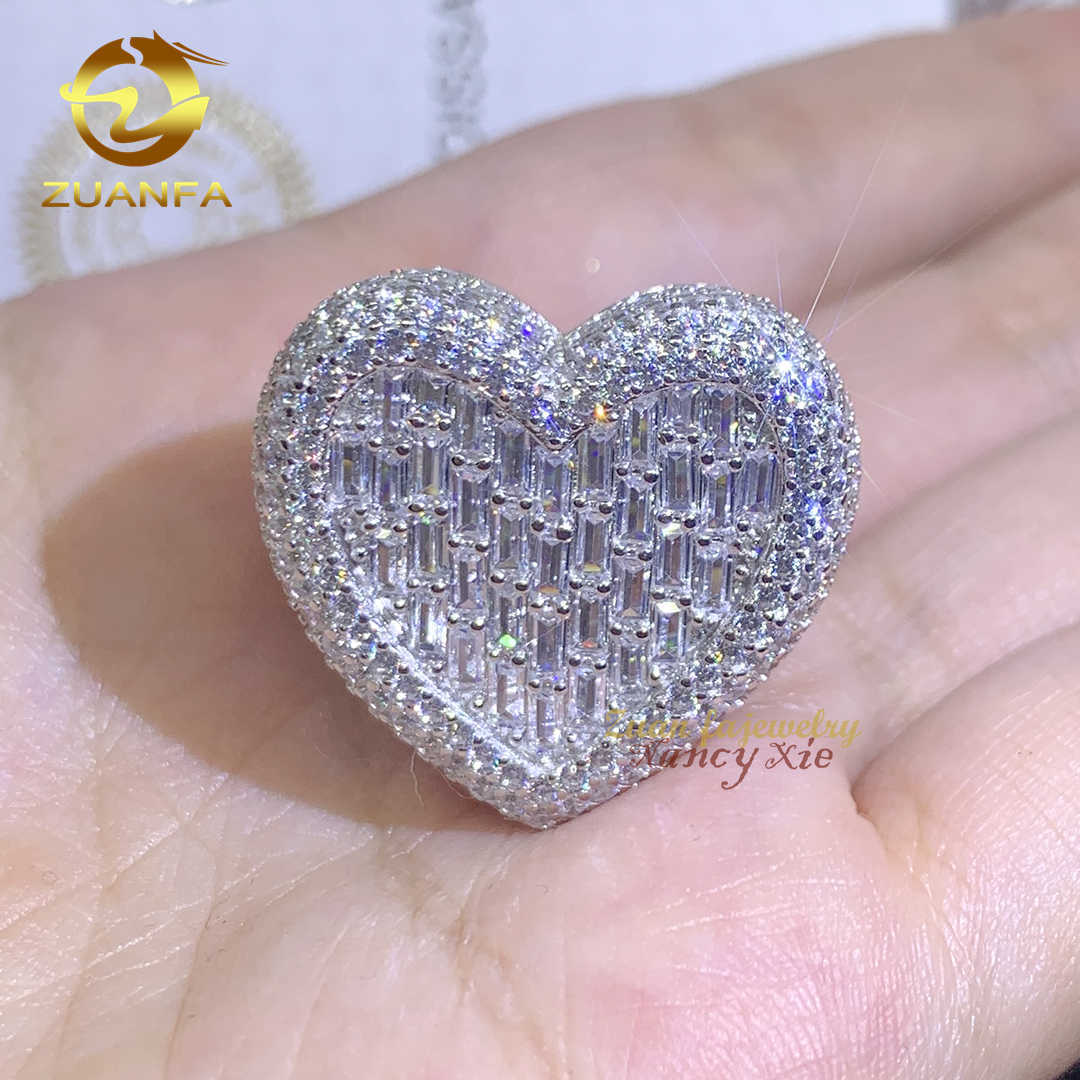 Pass diamond tester new arrivals bling heart design s925 sterling silver vvs moissanite diamond iced out mens rings