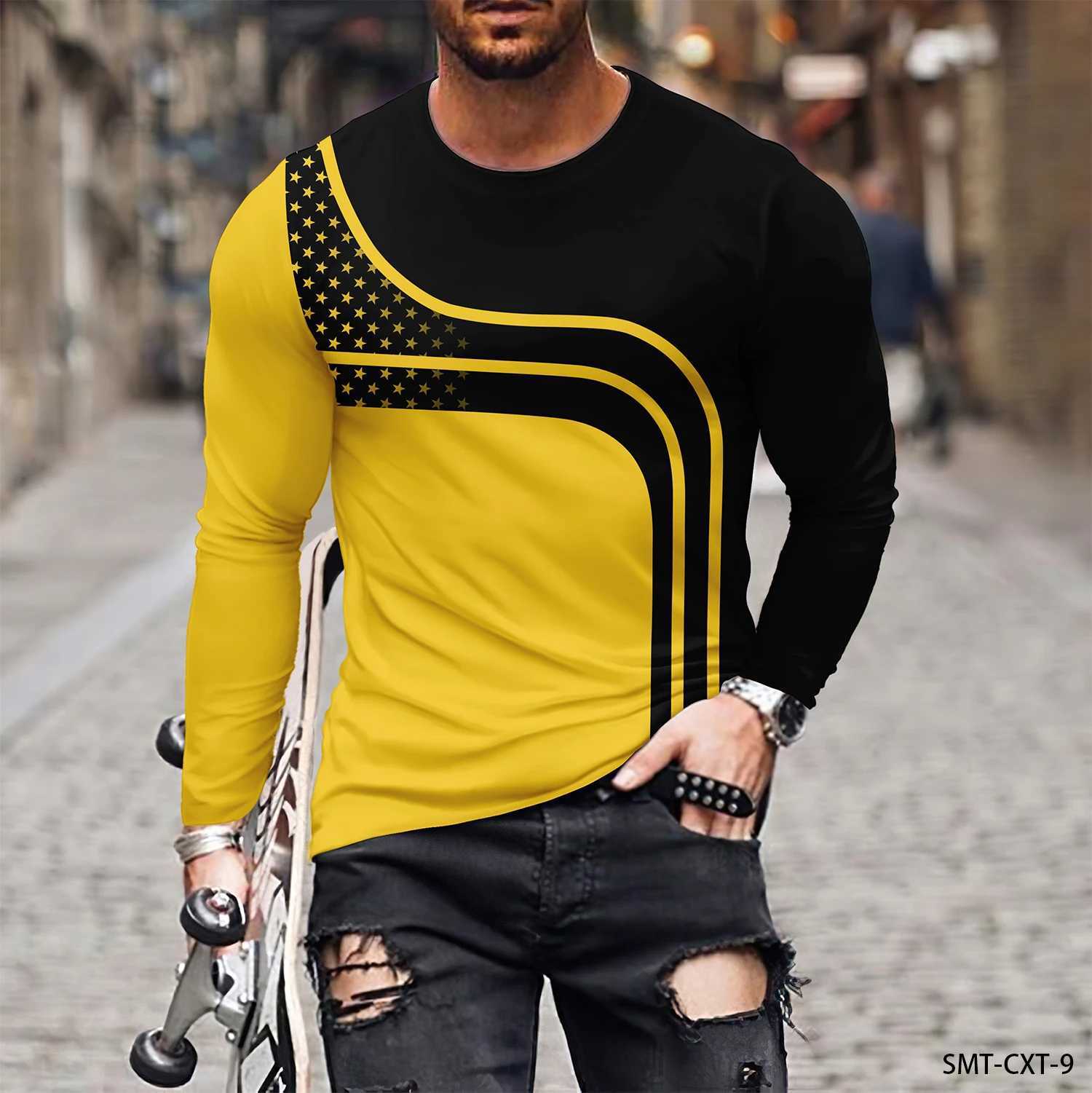 Retro Eagle Pattern 3d Print Summer Mens Round Neck T-shirt Casual Long Sleeve T-Shirt Oversized Pullover Fashion Men Clothing Z240918