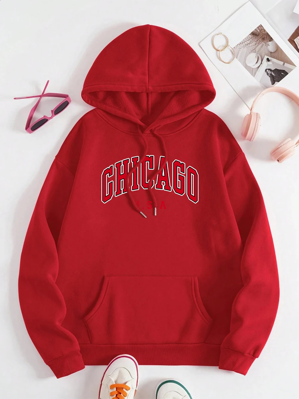 Chicago Usa City Letter Graphic Men Women Clothing Autumn Fleece Streetwear Pattern Loose Sweatshirt Warm Couple Hoodies 240915