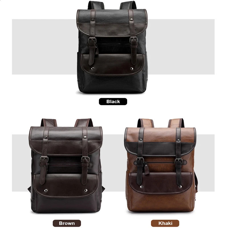 Mens Fashion Retro Business Bag Travel Weekend Large Capacity Waterproof Durable Leather Backpack 240913