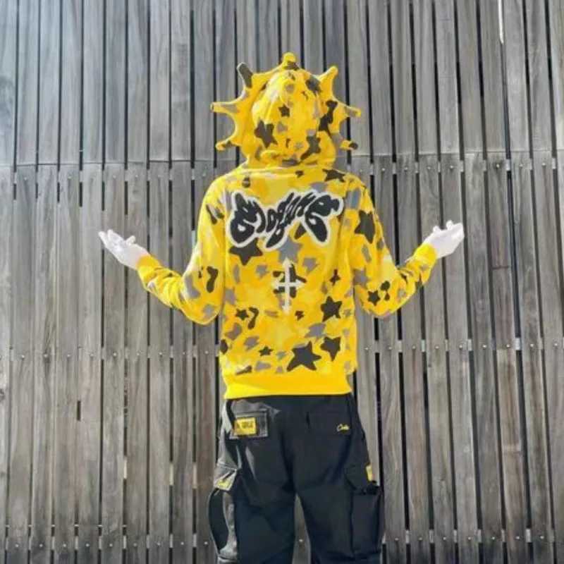 Y2k Zip Up Hoodie Printed Graphic Hip Hop Full Zip Hoodies High Street Fashion Brand Hooded Coat Harajuku Streetwear SweatshirtsX240918