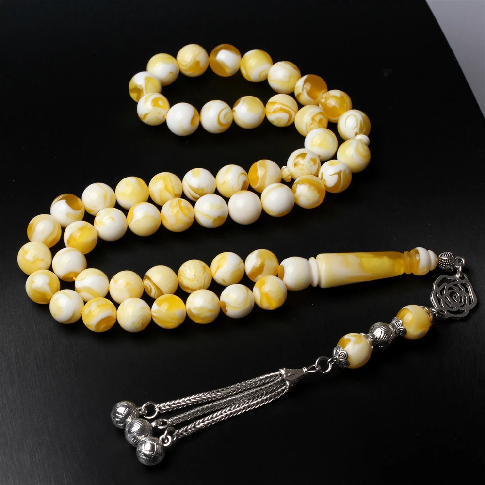 Islamic Tasbi 33 rose gold resin amber tesbih silver metal Tassel Muslim Ramadan gift Arabic prayer beads 240918
