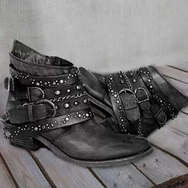 Retro Cool Cowboy Western Boots Womens Slippery Heavy High Heels on Metal Rivets Punk Walking Work Boots Womens Boots 240914
