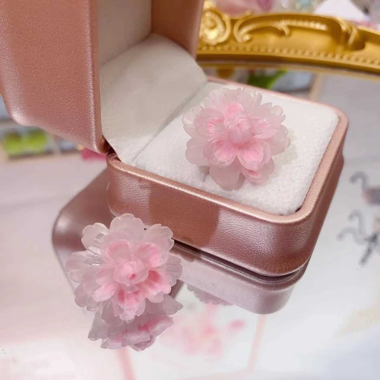 Big Transparent Ice Double Layers Flower Stud Earring Female Sweet Pink Blue Resin Jewelry Wedding Best Friend Christmas GiftX240918