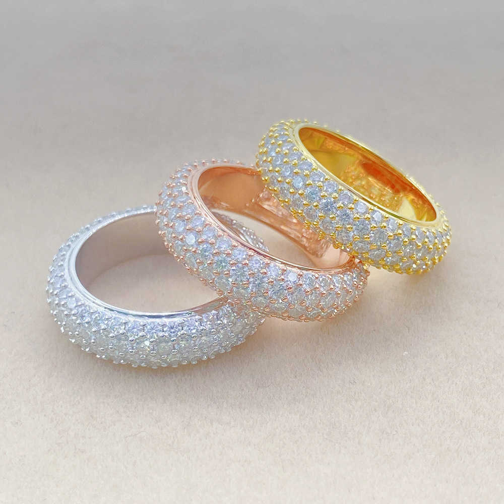 Hip Hop Eternity Ring White Yellow Rose Gold Color 925 Sterling Silver 4 Rows VVS Moissanite Iced Out Diamond Ring