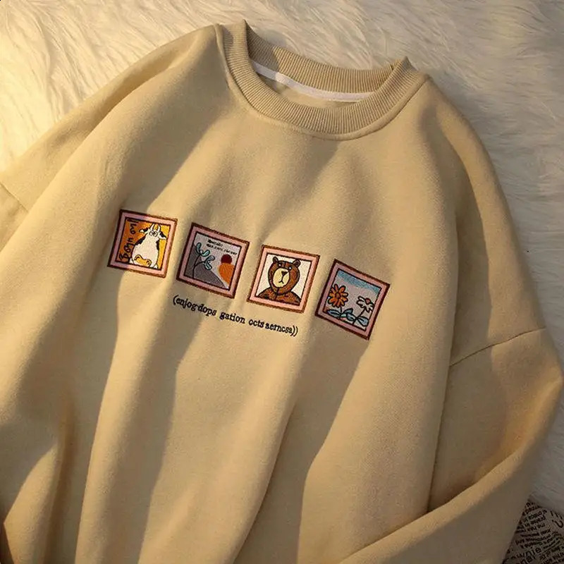 Men Winter Plus Velvet Thick Round Neck Sweatshirt Harajuku Size Students Trend Male and Female Couples Joker 4Xl 240907