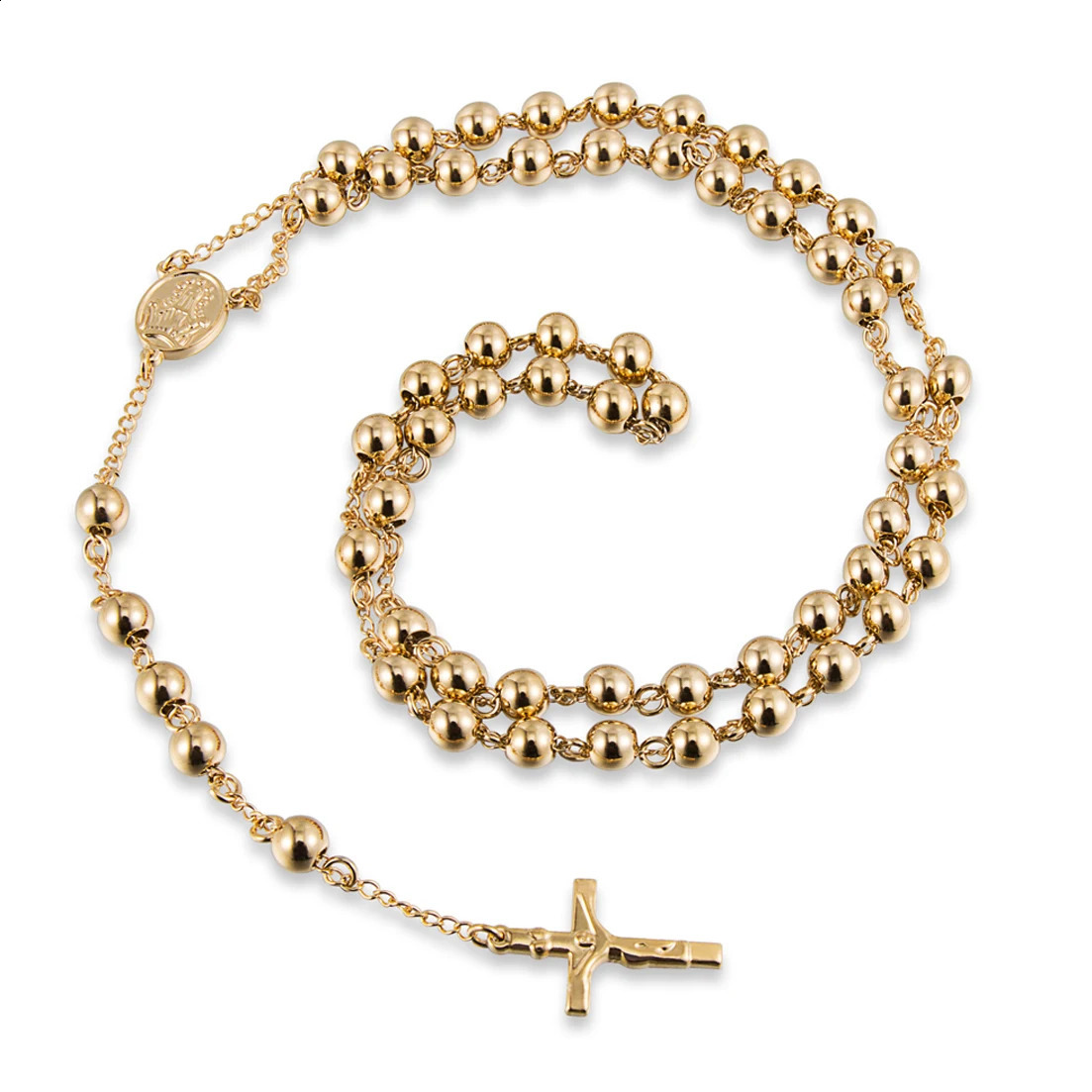 Fashion 4/6/8/10mm Gold Color Jesus Christ Crucifix Chain For Men Women 316L Stainless Steel Long Rosary Beads Necklace 240911