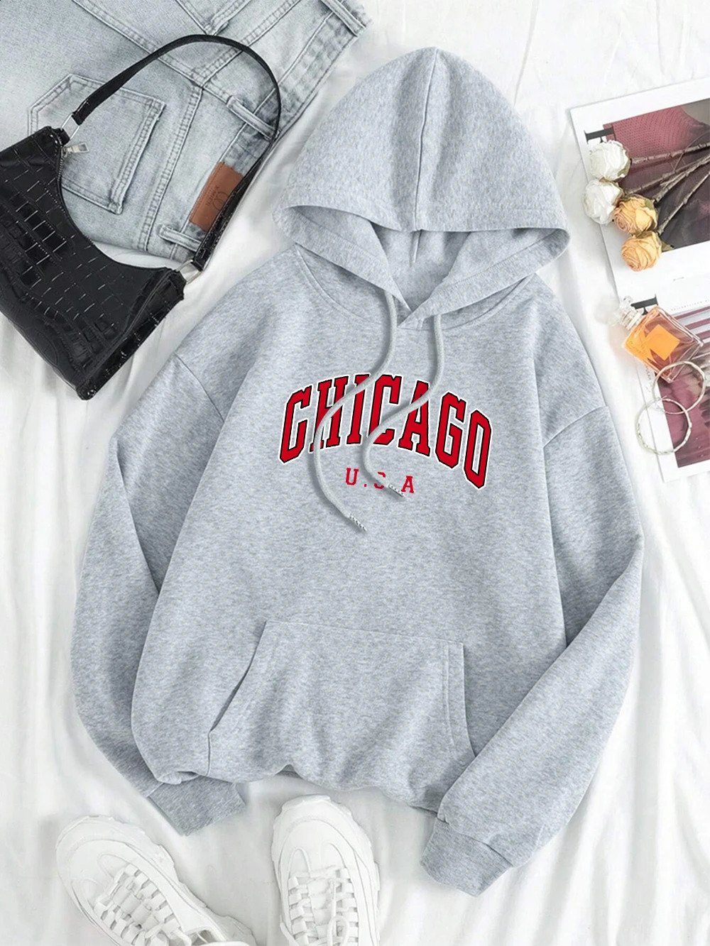 Chicago Usa City Letter Graphic Men Women Clothing Autumn Fleece Streetwear Pattern Loose Sweatshirt Warm Couple Hoodies 240915