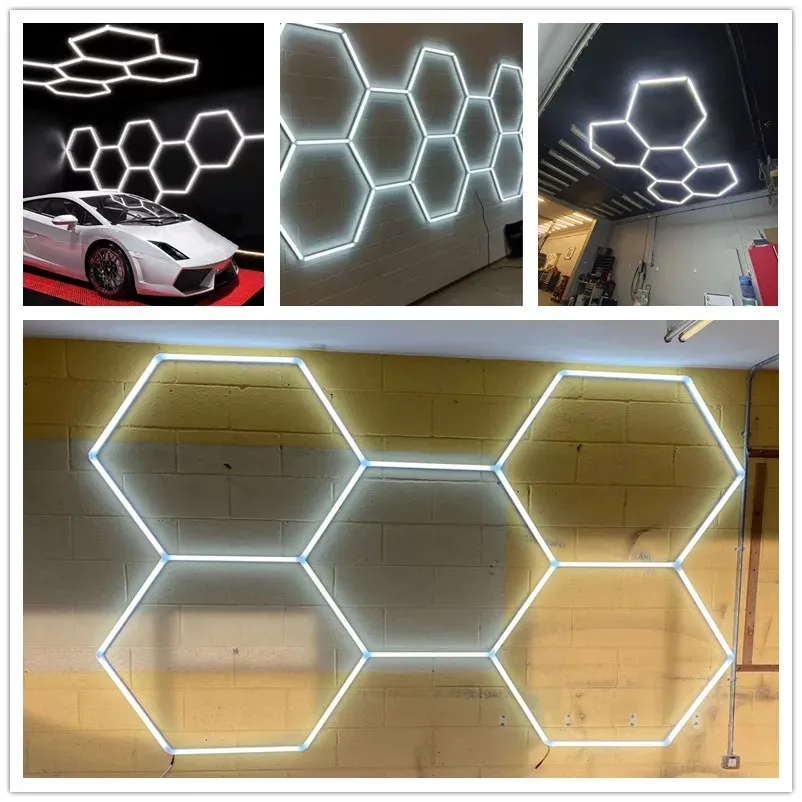 Honeycomb LED Garage Light | Hexagon Wash Station Decor Ceiling Light | For Workshop, Car Showroom, Detailing LL