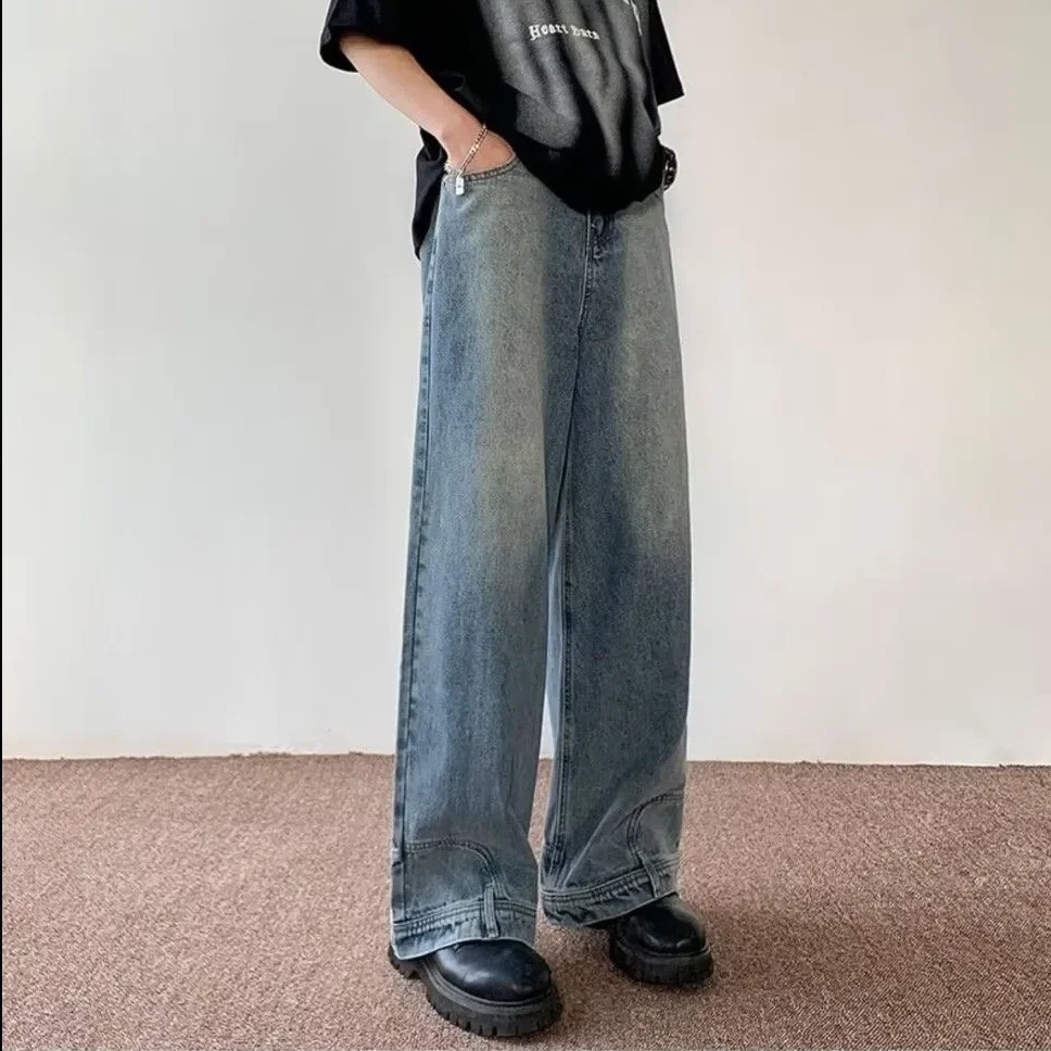 American Style High Street Upside Down Sensibility Jeans European Hip Hop Streetwear Mens Fit Straight Leg Pants 240918