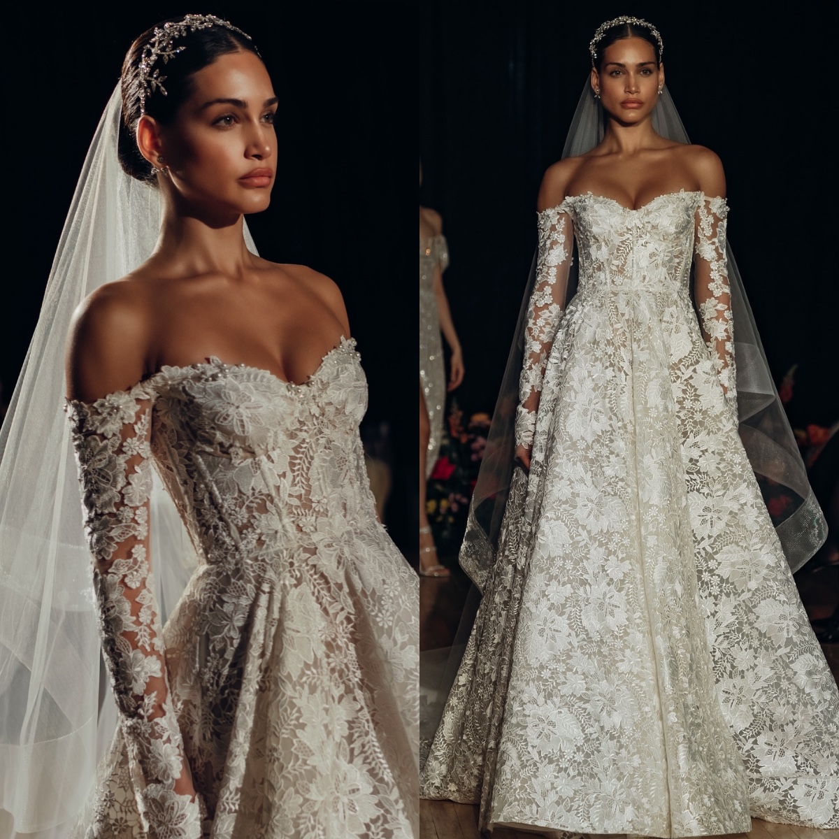 Berta A e dresses bridal gowns pearls off shoulder fulllace wedding dress plus size sweep train backless long sleeves lacefull vestidos de novia