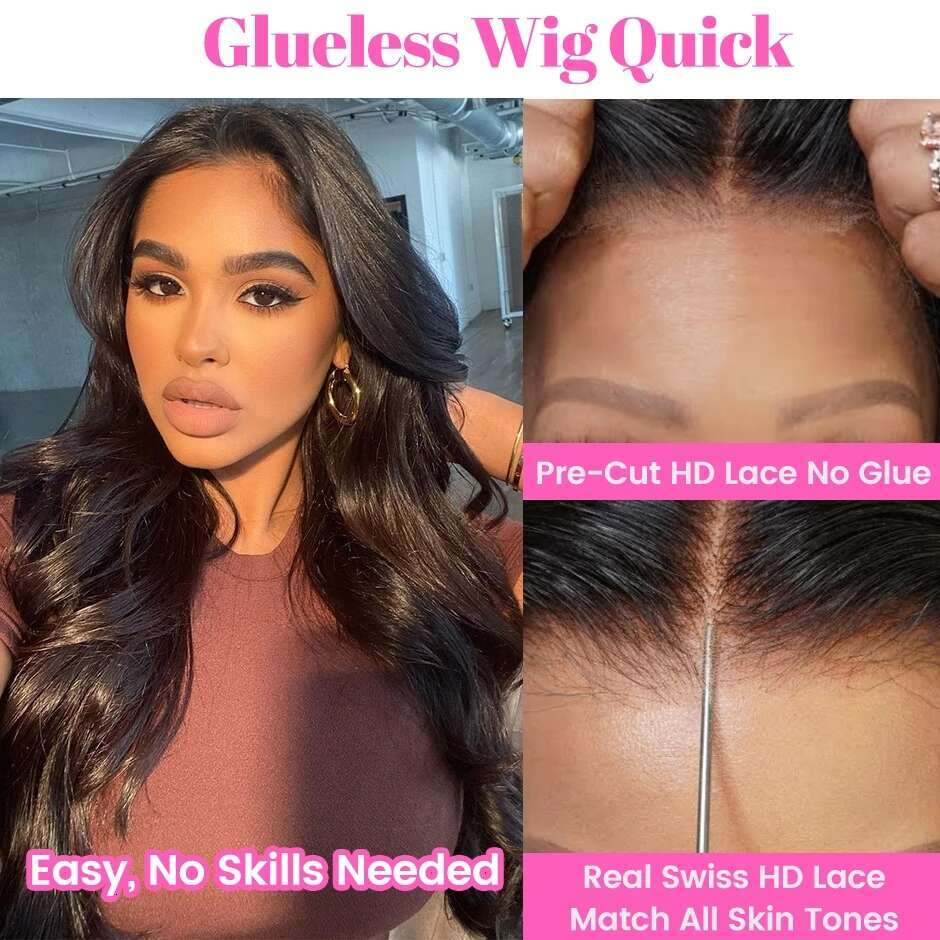 Body Wave Glueless Front Human Hair For Women Plucked HD Wear Go Wigs Pre Cut 6X4 Lace Closure Wig