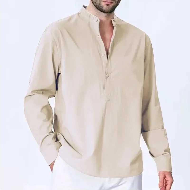 Hawaiian T-Shirts New Mens Cotton Linen Shirts for Men Casual Lightweight Shirts Long Sleeve Crew Henley Beach Shirts Z240918
