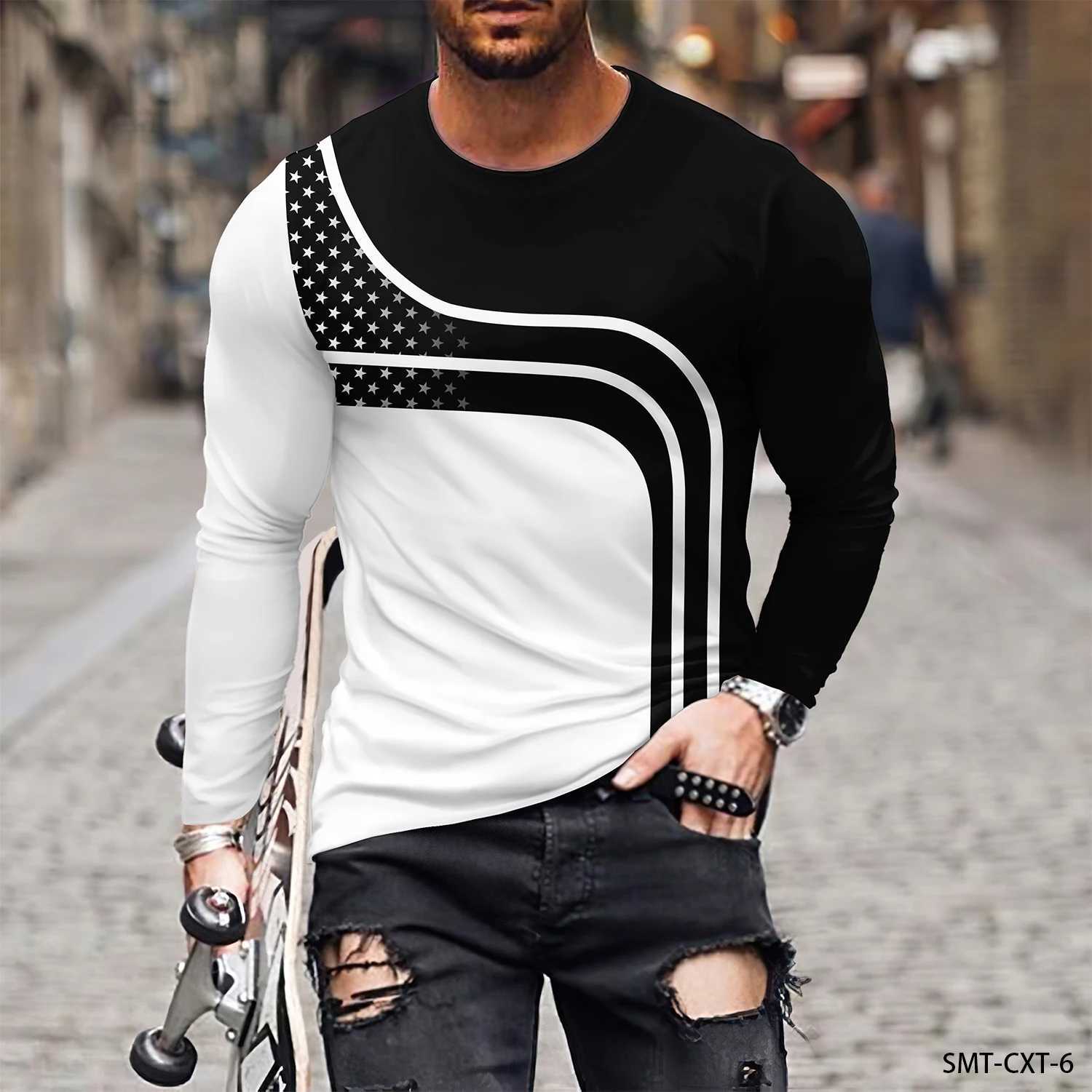 Retro Eagle Pattern 3d Print Summer Mens Round Neck T-shirt Casual Long Sleeve T-Shirt Oversized Pullover Fashion Men Clothing Z240918