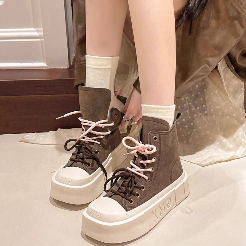 2024 Korean High Top Canvas Shoes Women's Thick Soled Height-Boosting Sneakers f411