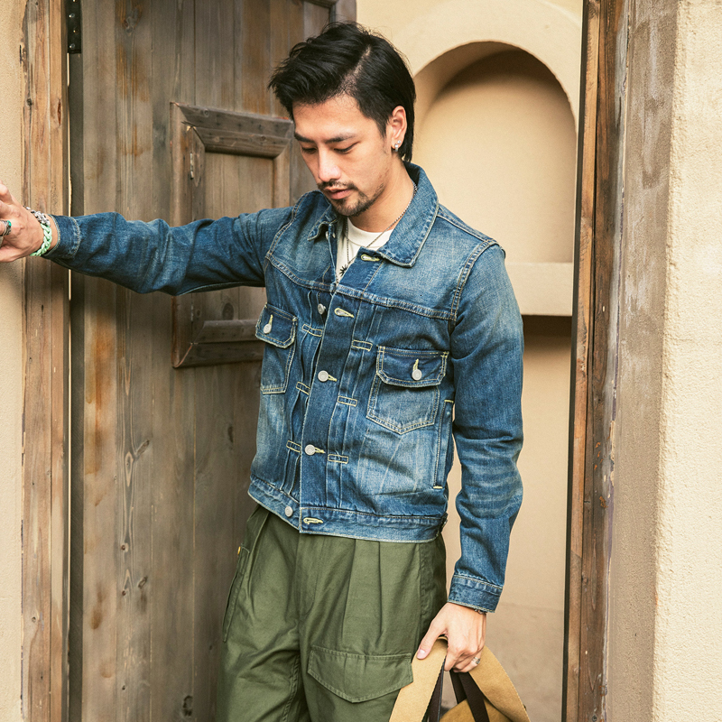 Red Tornado 101 Jean Jacket Damaged Dark Wash 14Oz Blue Sevledge Denim Trucker Jkt