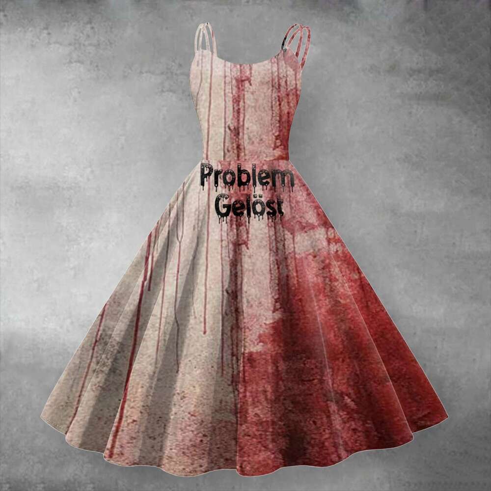 Women Dress Fashion Retro Halloween Cosplay Funny Horror Theme Bloody Printed Casual Suspender Strappy Dress Witch Costumes Ed1