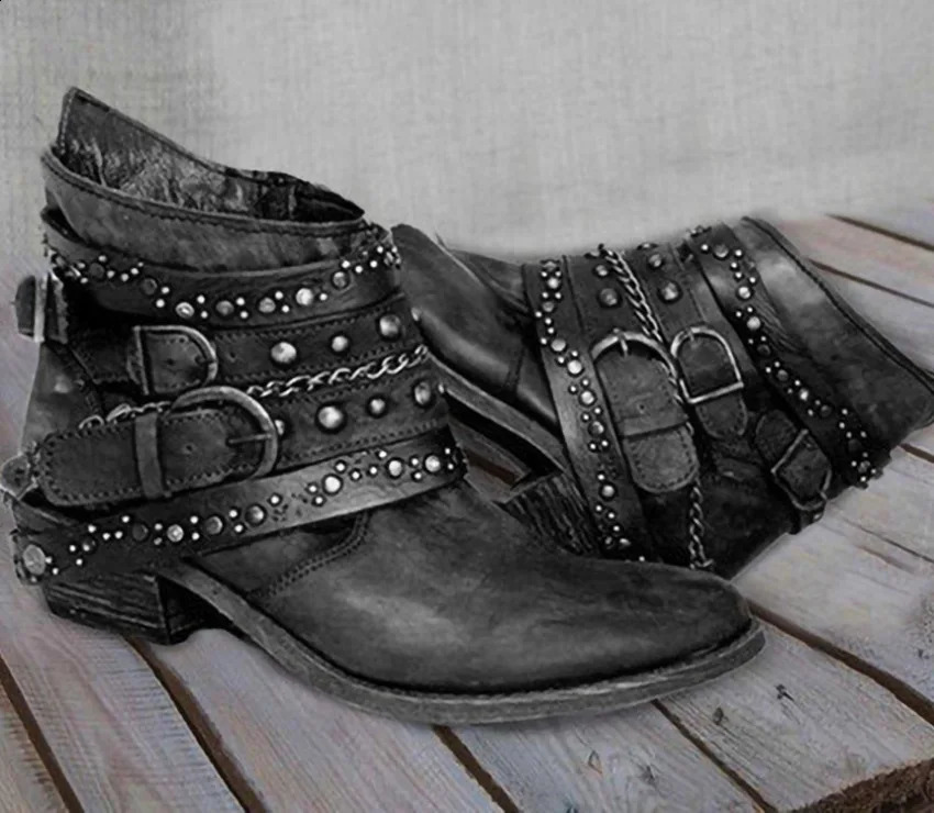Womens Fashion Retro Small Leg Boots Soft Leather Shoes Womens Autumn and Winter Motorcycle Boots Comfortable Botas Zapatos De Mujer 240919