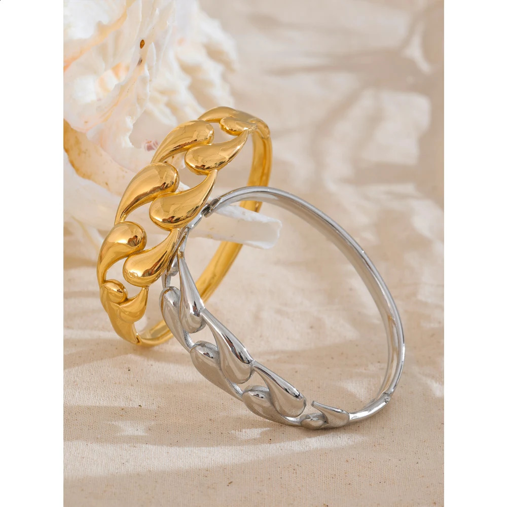 Yhpup 64mm Trendy Style Stainless Steel Water Drop Hollow Statement Bracelet Bangle Women Distinctive Texture Fashion Jewelry 240914