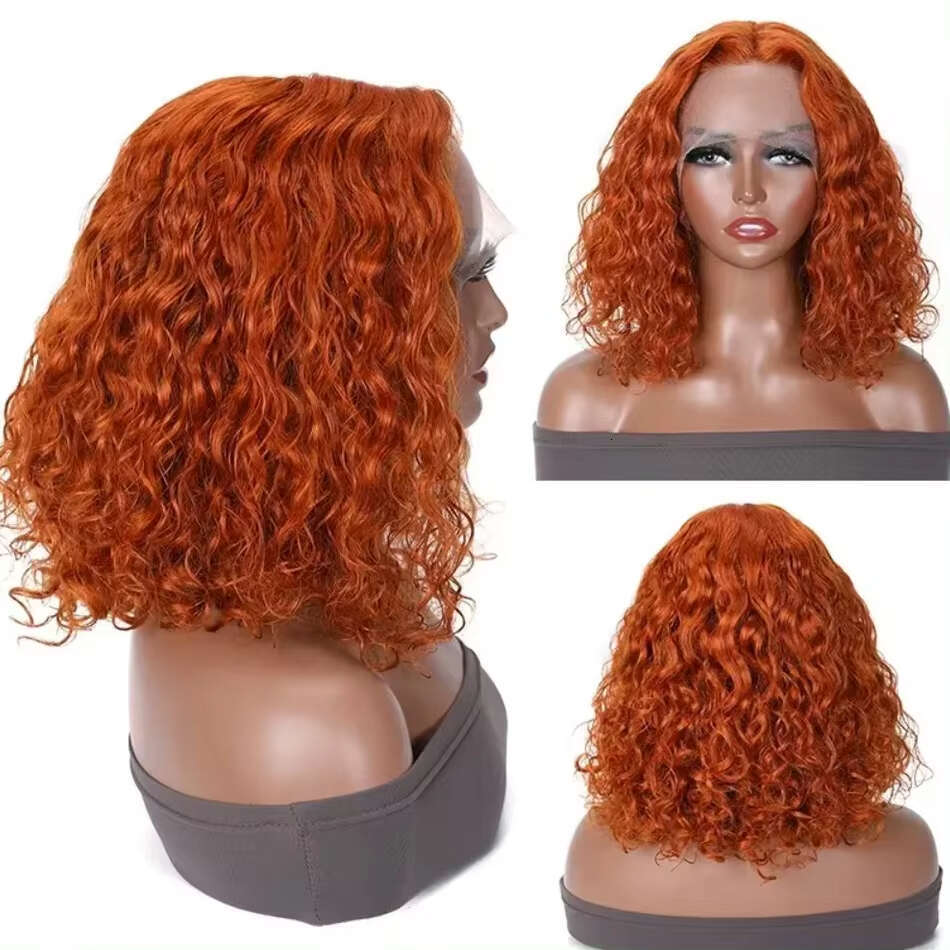 250 Density Orange Ginger 13X6 Frontal Wigs Short HD Deep Wave Human Hair Remy Brazilian 13X4 Bob Curly Lace Front Wig